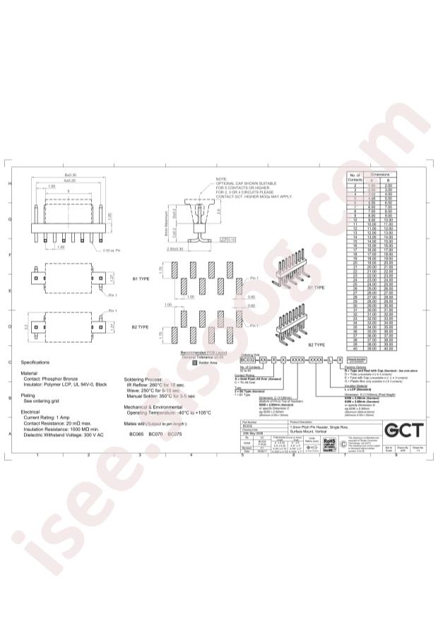Global Connector Technology BC032-06-A-2-0200-0380-L-D