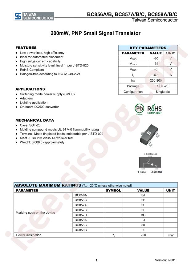 Taiwan Semiconductor BC857B RFG