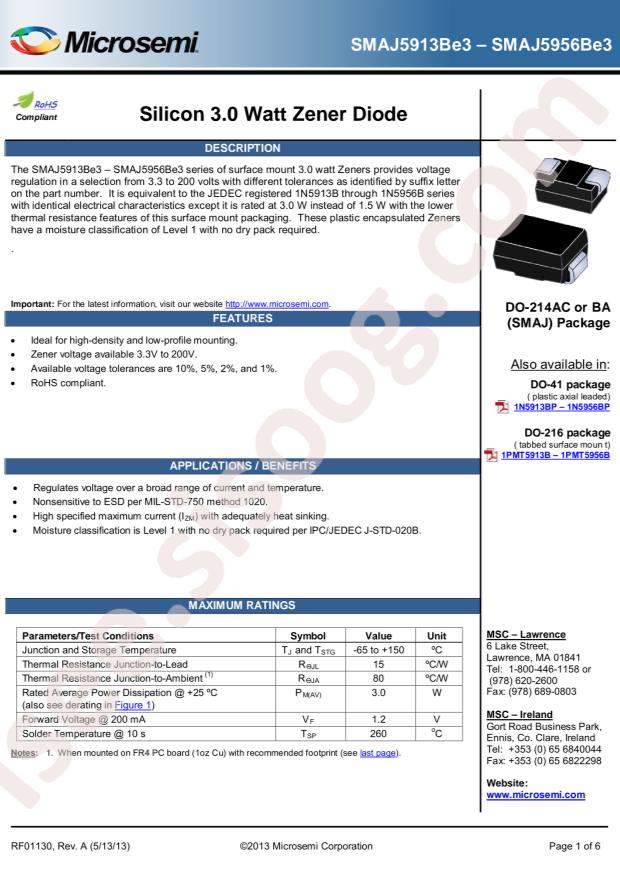 MICROCHIP SMAJ5924E3/TR13