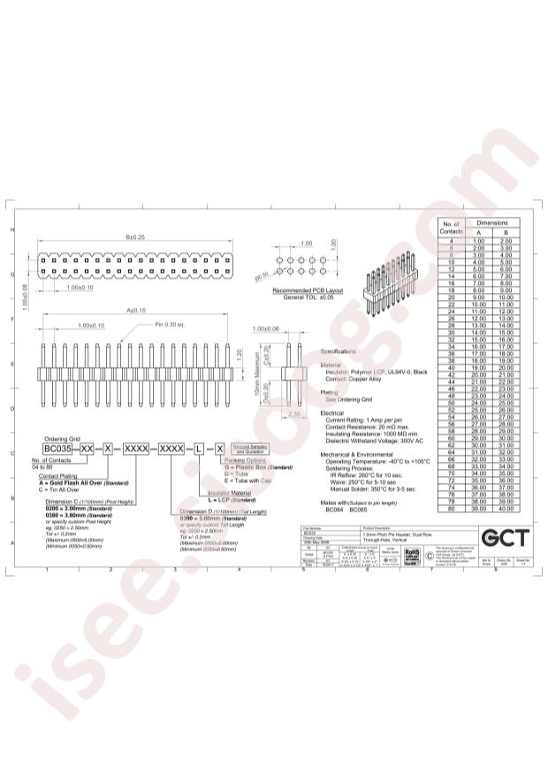 Global Connector Technology BC035-74-A-0380-0300-L-G
