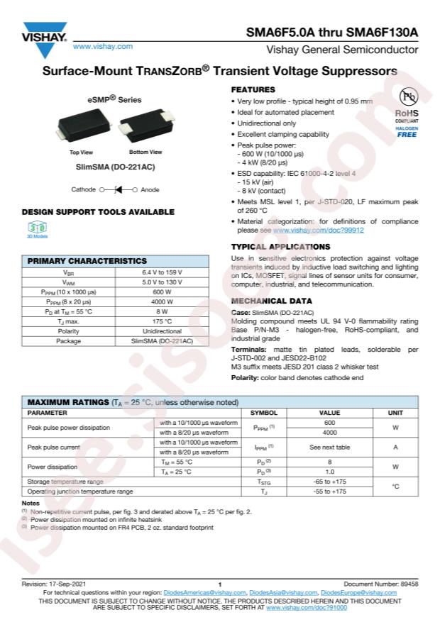 VISHAY SMA6F8.5A-M3/6A