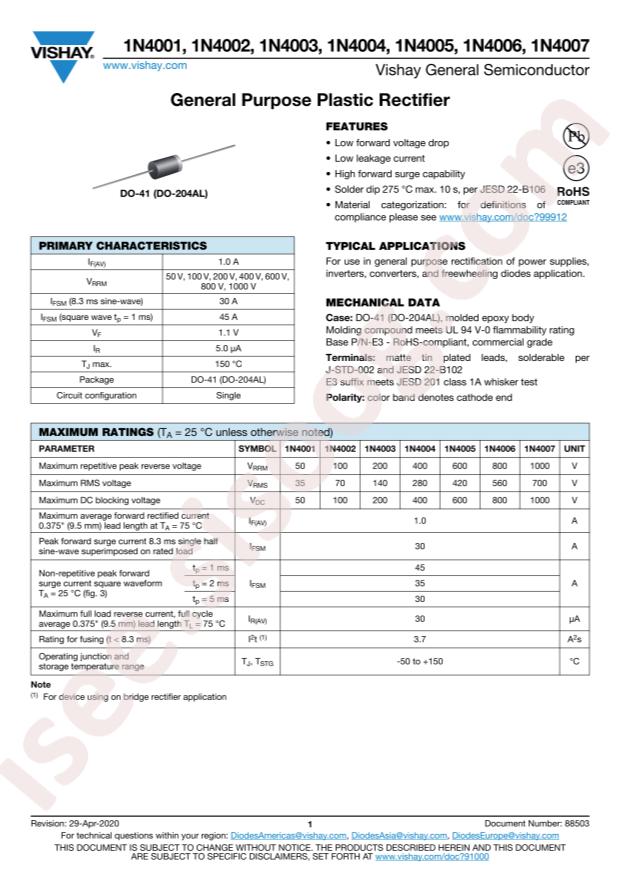 VISHAY 1N4007E-E3/73