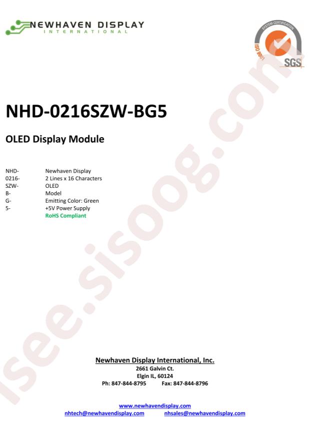 Newhaven Display(Newhaven Display International) NHD-0216SZW-BG5