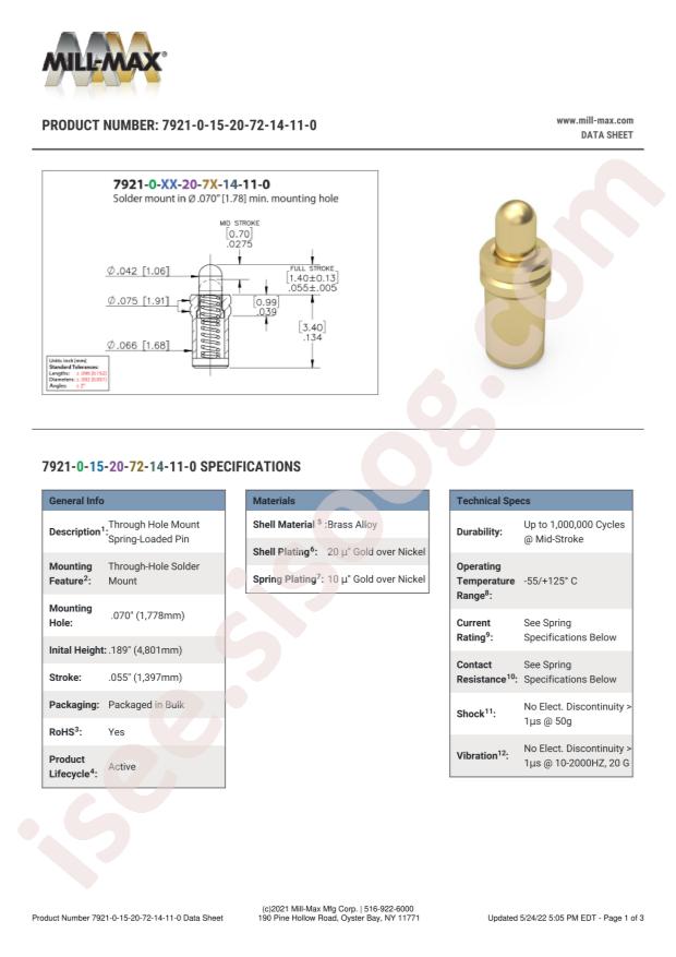 Mill-Max Mfg. Corp. 7921-0-15-20-72-14-11-0