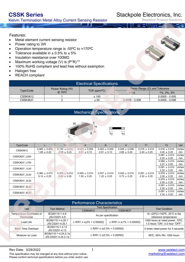 SEI(Stackpole Electronics Inc.) CSSK3637FT3L00