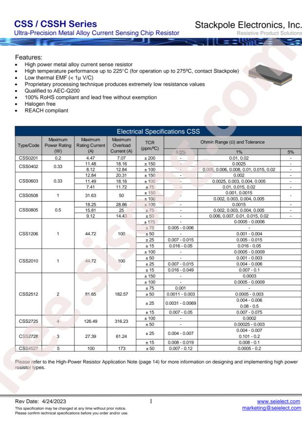 SEI(Stackpole Electronics Inc.) CSS0805JT10L0