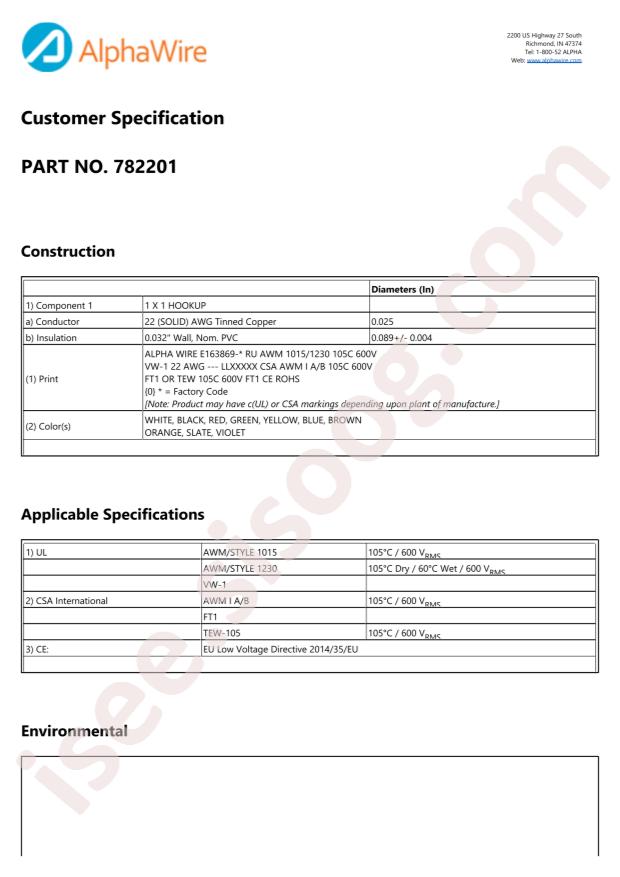 Alpha Wire 782201 WH013