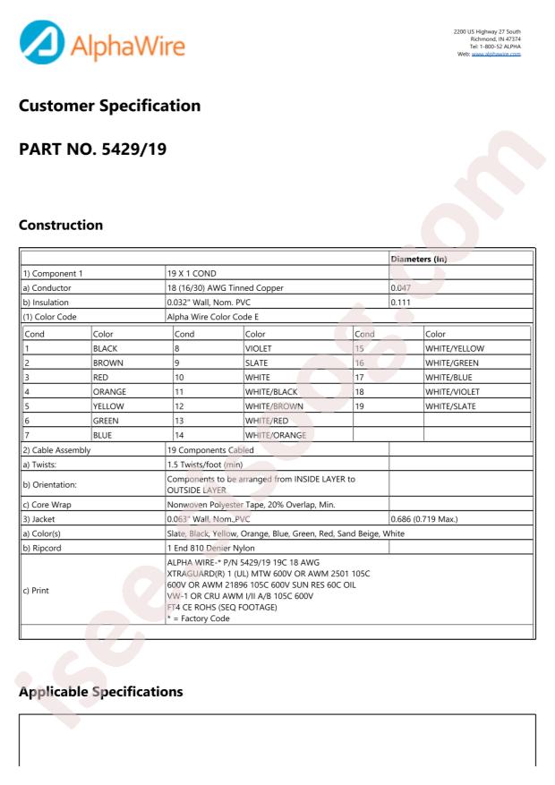 Alpha Wire 5429/19 SL002