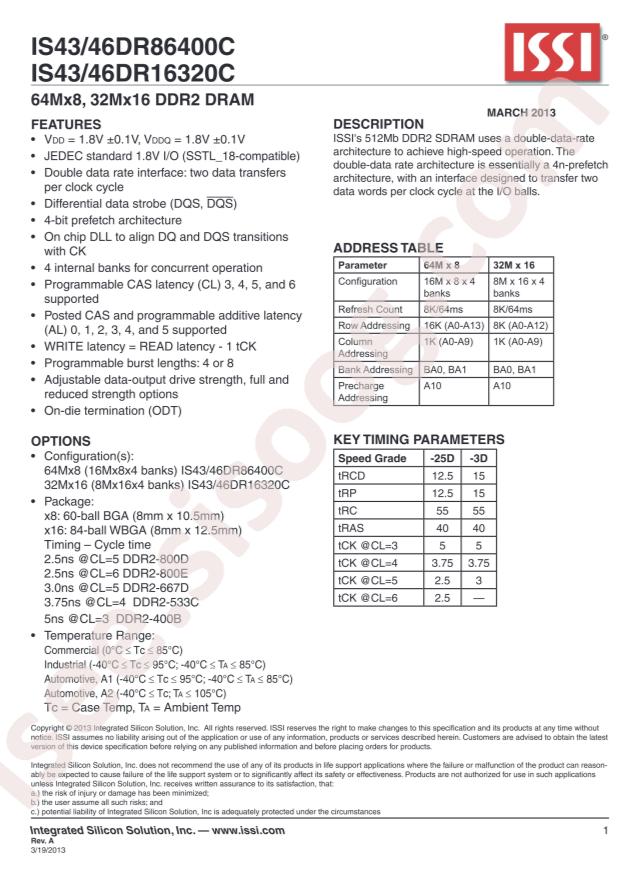 ISSI IS43DR16320C-25DBL-TR