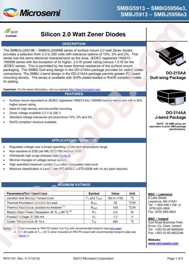 MICROCHIP SMBJ5956A/TR13