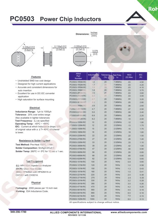 Allied Components International PC0503-2R2M-RC