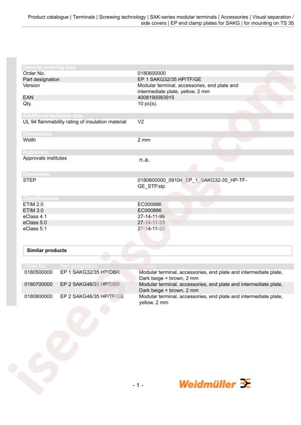 WEIDMULLER 0180600000