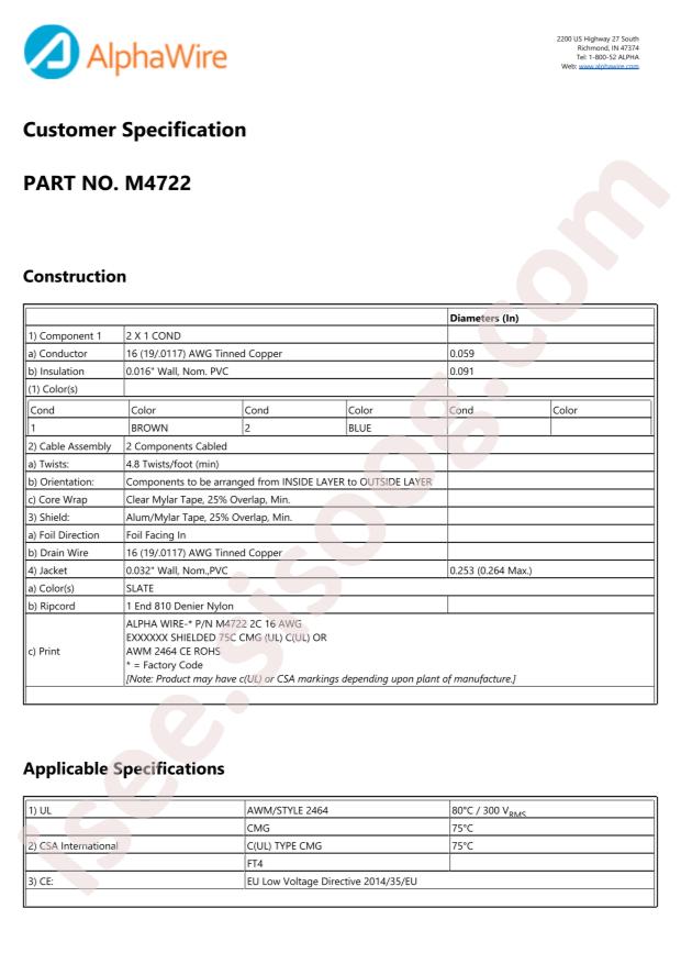 Alpha Wire M4722 SL002