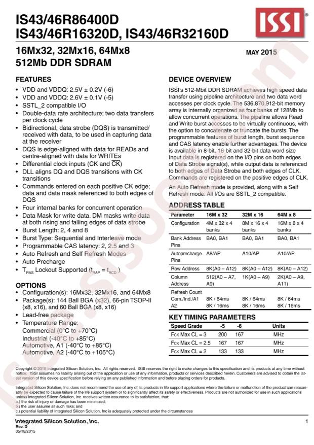 ISSI IS43R16320D-5TL-TR