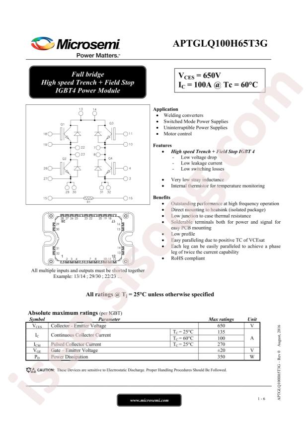 MICROCHIP APTGLQ100H65T3G