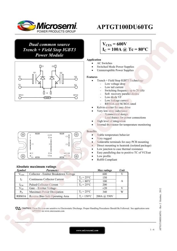 MICROCHIP APTGT100DU60TG