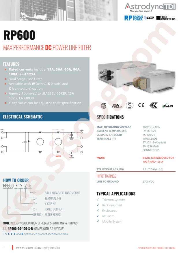 Astrodyne TDI RP600-60-1000-C-F