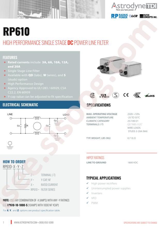 Astrodyne TDI RP610-10-100-QD