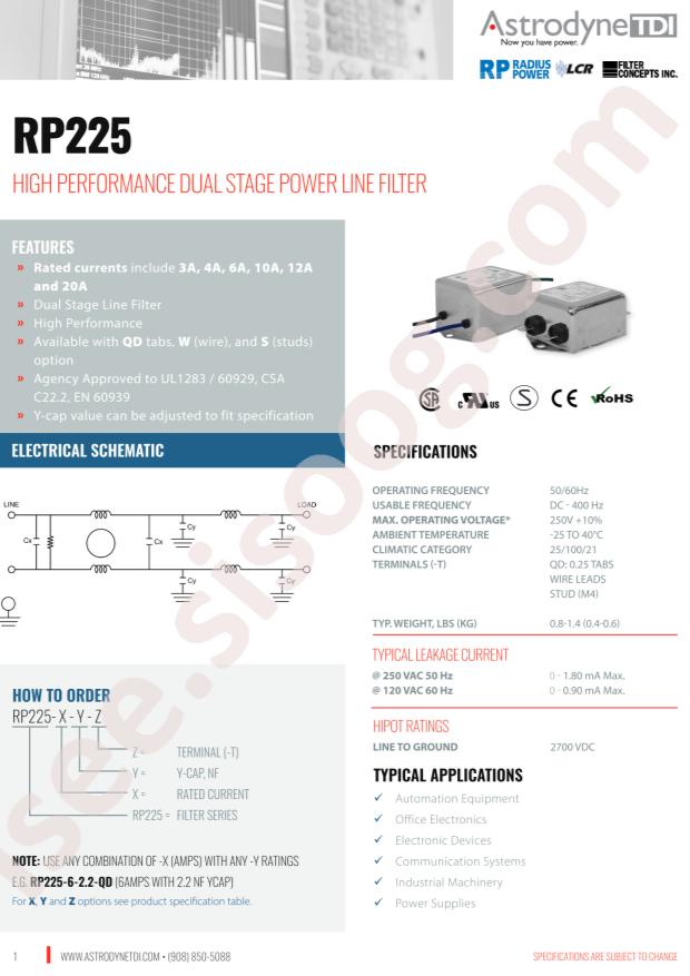 Astrodyne TDI RP225-4-.47-W