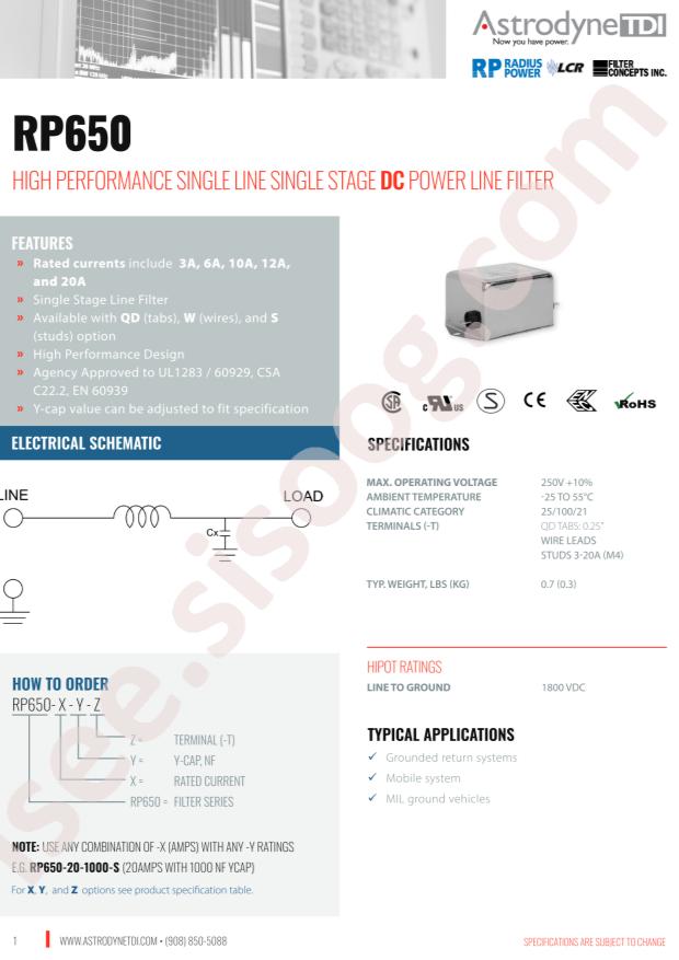 Astrodyne TDI RP650-3-100-W