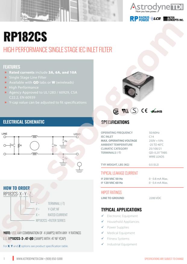 Astrodyne TDI RP182CS-10-.47-QD