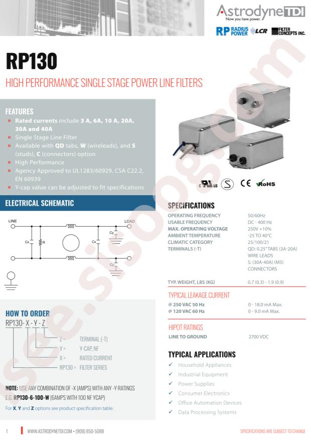 Astrodyne TDI RP130-20-100-W
