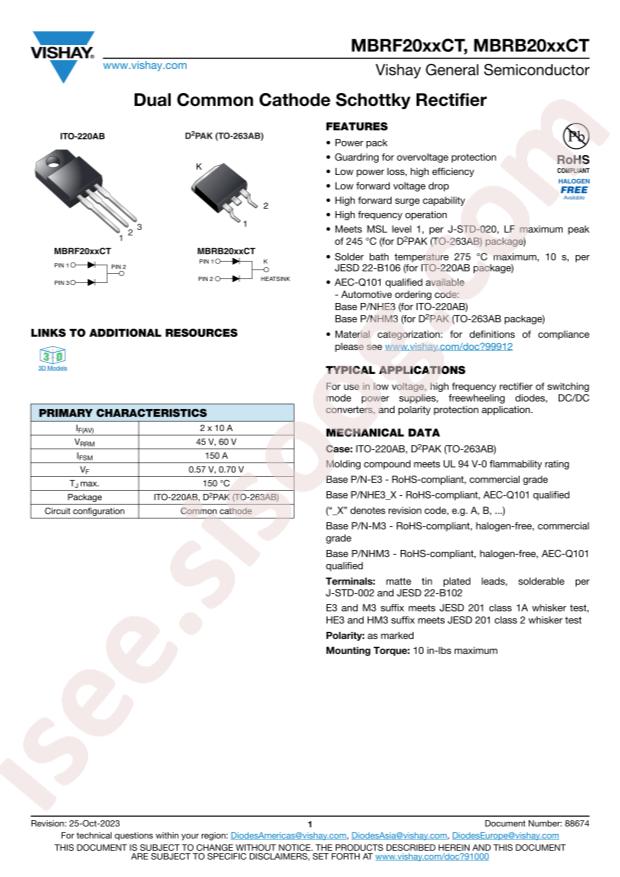 VISHAY MBRF2060CT-E3/45