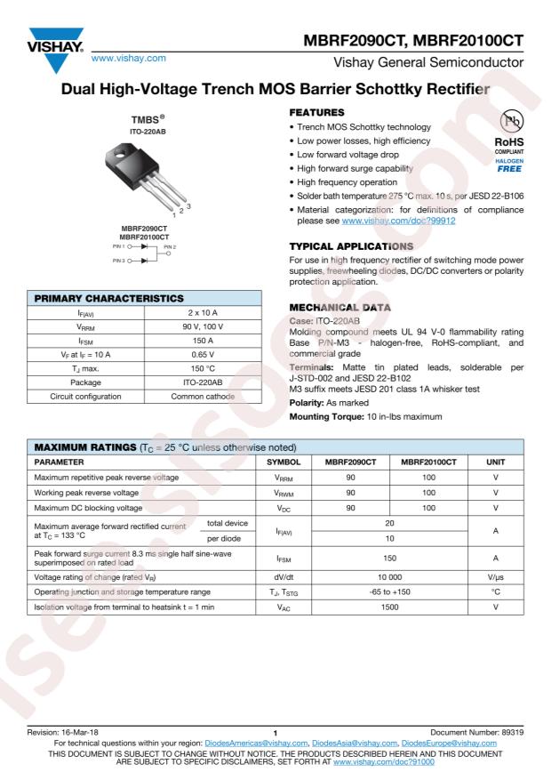 VISHAY MBRF20100CT-M3/4W