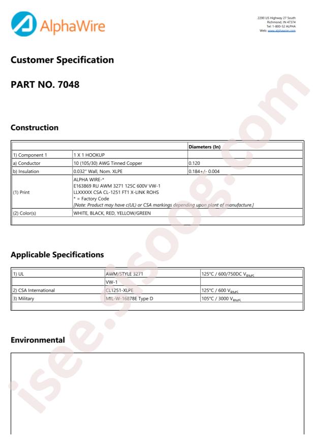 Alpha Wire 7048 WH005