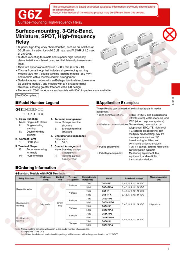 OMRON G6Z-1PE-R DC5