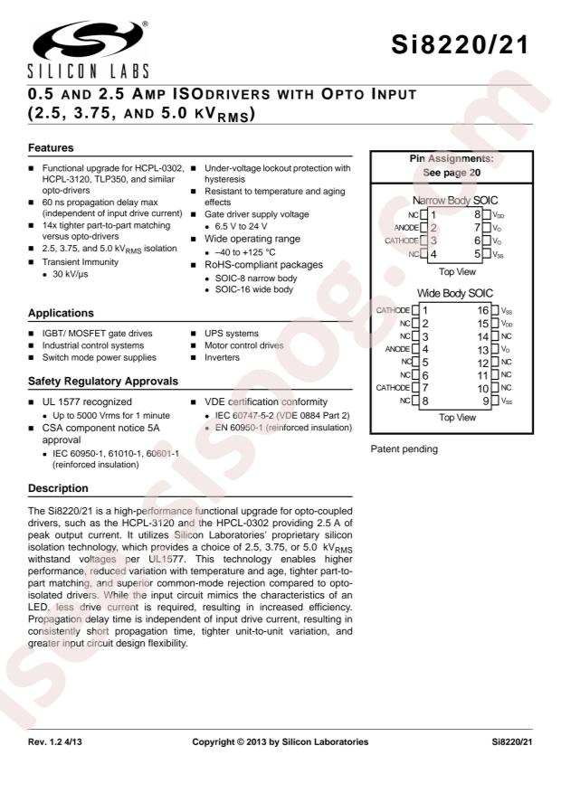 SILICON LABS SI8220BD-A-ISR