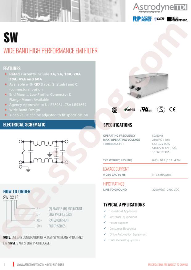 Astrodyne TDI SW20 H