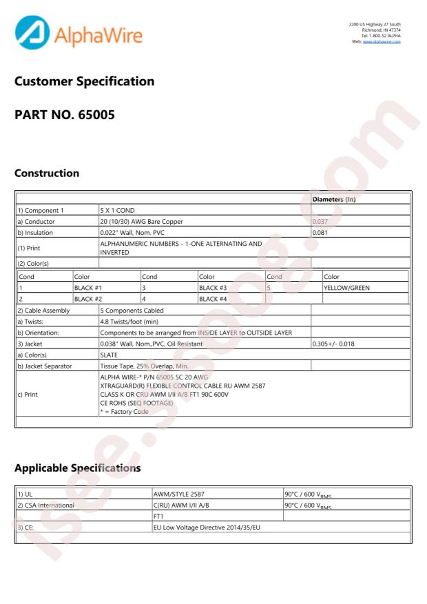 Alpha Wire 65005 SL005