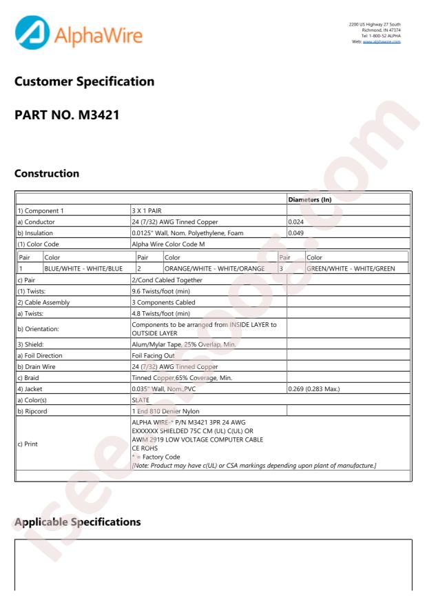 Alpha Wire M3421 SL002