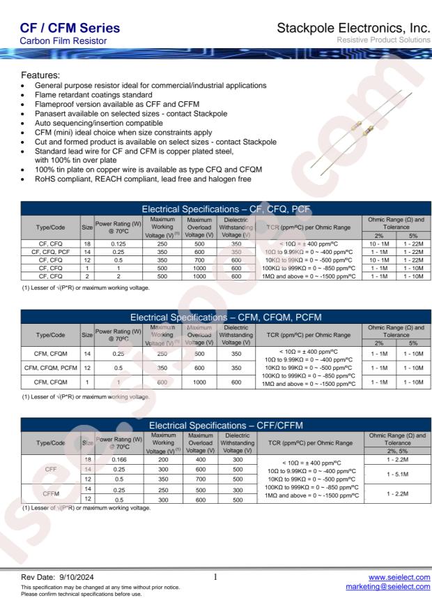 SEI(Stackpole Electronics Inc.) CF2JT1R20