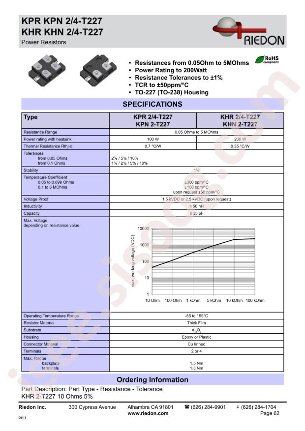 Riedon KHR4-T227 1.0 OHM 5%
