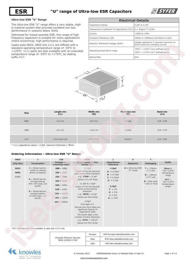 Knowles 1111Y5000120GUT