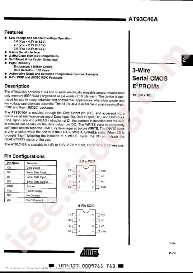 MICROCHIP AT93C46A-10PI-2.5