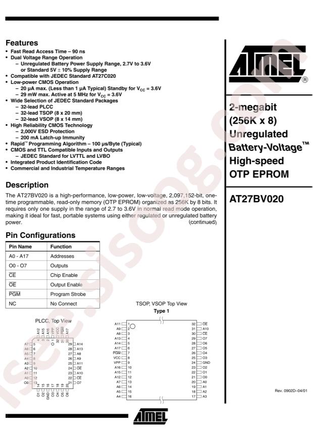 MICROCHIP AT27BV020-12JI