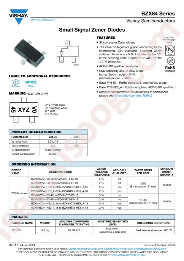 VISHAY BZX84C15-E3-08