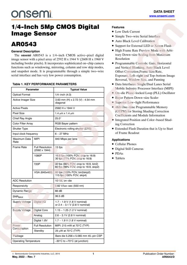 onsemi AR0543CSSC25SMKA0