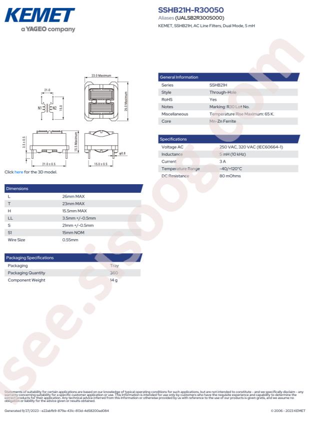 KEMET SSHB21H-R30050