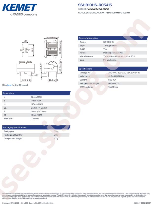 KEMET SSHB10HS-R05415