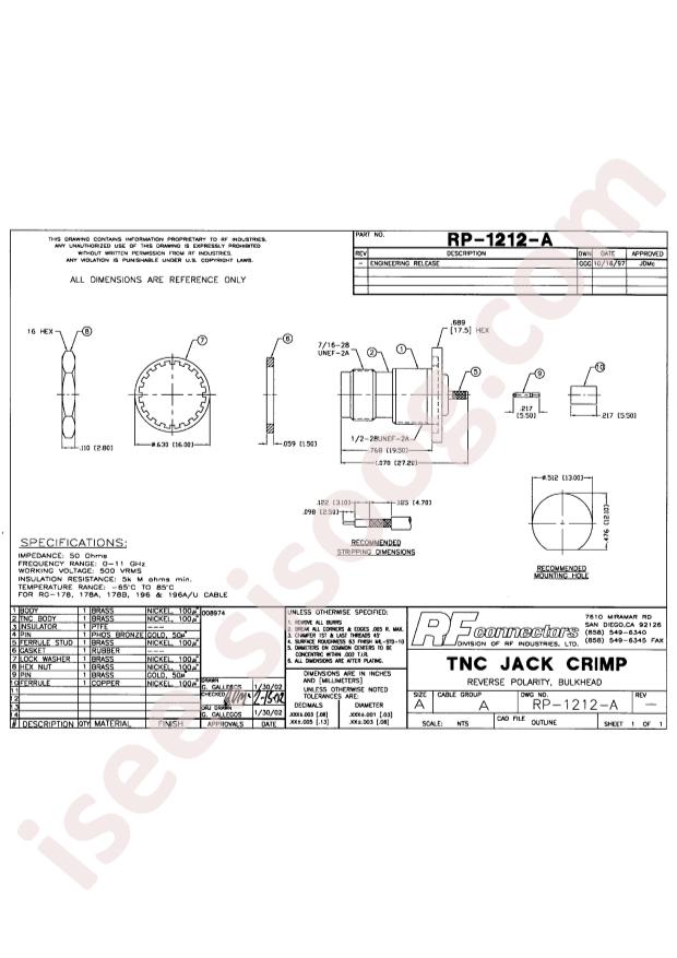 RF Industries RP-1212-A