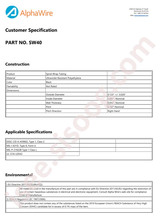 Alpha Wire SW40 BK008