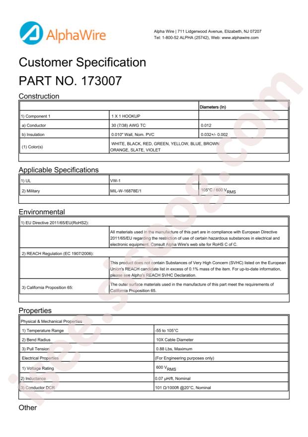 Alpha Wire 173007 WH013