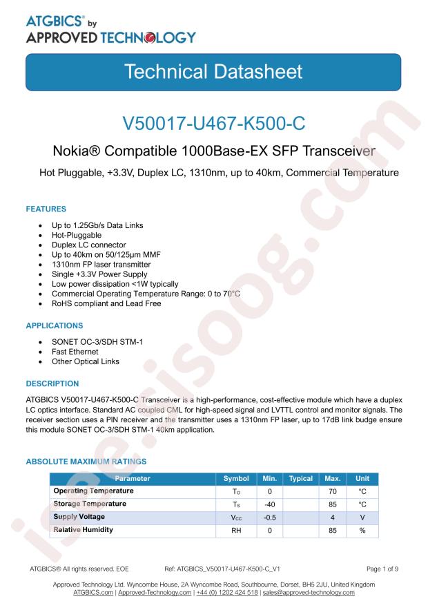 ATGBICS by Approved Technology Ltd V50017-U467-K500-C
