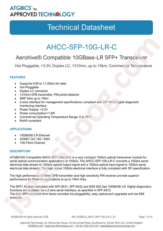 ATGBICS by Approved Technology Ltd AHCC-SFP-10G-LR-C