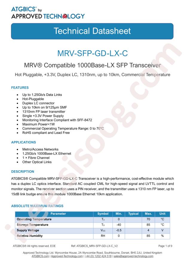 ATGBICS by Approved Technology Ltd MRV-SFP-GD-LX-C