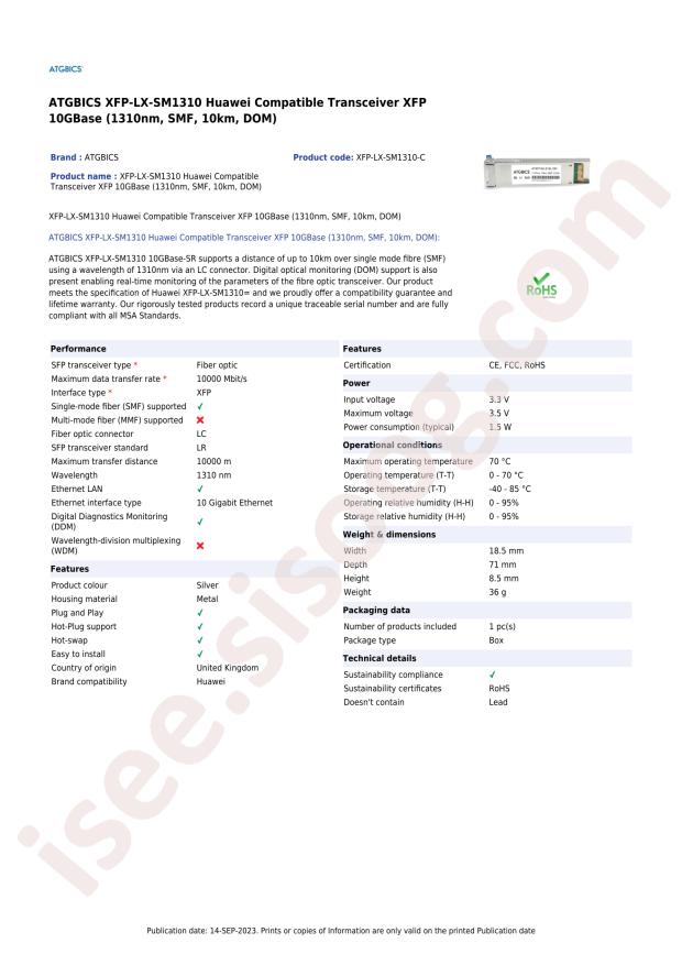 ATGBICS by Approved Technology Ltd XFP-LX-SM1310-C
